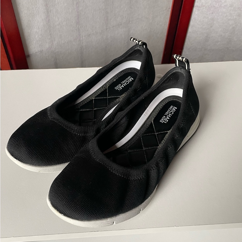 Michael Kors Black Fabric Slip-On Shoes w/White Soles and Logo (Size: 8)